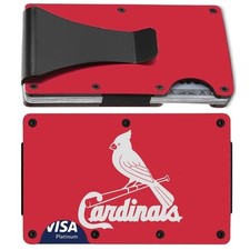 Cardinals Engraved Titanium Red RFID Blocking Wallet w Clip D7