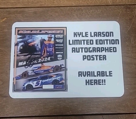 Kyle Larson Signed 10"X 7" 2024 H1100, Indy Merchandise Trailer Metal Sign