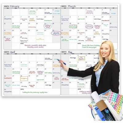 Dry Erase Four Month Laminated jumbo Wall Calendar 46''x63'' Erasable White Board