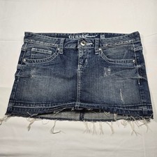 Y2k Guess Jeans Denim Mini Skirt Womens 28 Distressed Raw Hem Low Rise