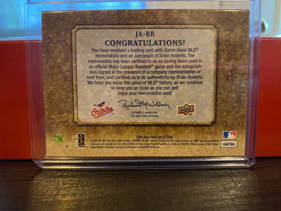 Camiseta deportiva 2009 Upper Deck Ballpark Collection Brian Roberts usada en juegos automática #JA-BR Foto 2 de 2