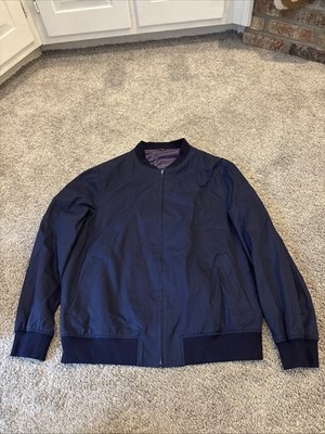 Indochino Navy 100% Cotton Full Zip Up Gabardine Bomber Jacket Large L Flight