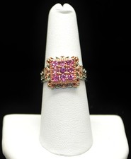 Sterling Silver Pink Gems Square Design Ring SZ 7.0 FMF231