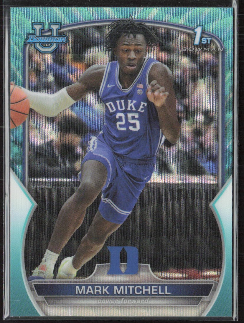 2022-23 Bowman University #48 Mark Mitchell Aqua #/299 Duke Blue Devils (U)