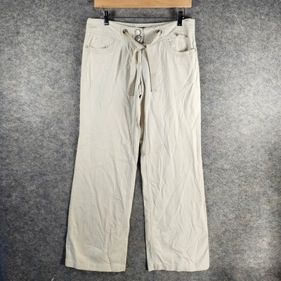 Blue Asphalt Linen Blend Wide Leg Casual Pants Size 5 Beige Drawstring Comfort