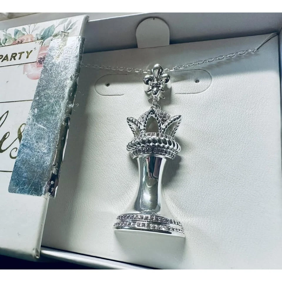 COLLAR TOPACIO ROSA PLATA ESTERLINA REAL REINA PIEZA AJEDREZ FRANCÉS Foto 4 de 4