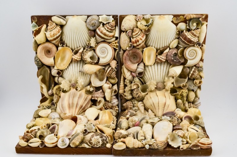 Victorian Era French Shellwork Handmade Seashell Bookends