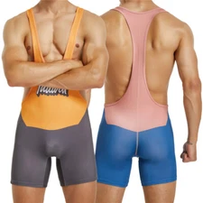 New Mens Soft Bodysuits Sleeveless Athletic Wrestling Singlet Jumpsuit Sportwear