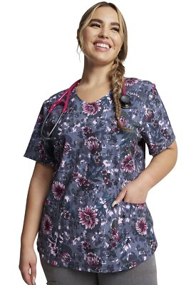 Dickies Dynamix Women Scrubs Top, DK623, Size: S, Flor-get About It