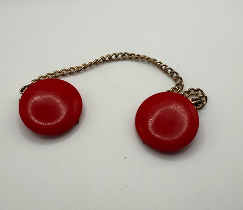 Vintage cherry red round sweater clip sweater guard with chain dress clips - Picture 2 of 10