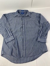 Vintage Towncraft Blue Striped Mens Shirt Long Sleeve Button Down Shirt 16.5