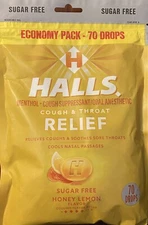 Halls ECONOMY PACK Honey Lemon Cough & Throat Relief 70 Cough Drops - SUGAR FREE