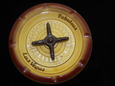 Vintage 2 Pcs Casino FABULOUS LAS VEGAS Spinning Roulette Wheel ASHTRAY 8 Slot