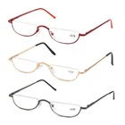 3PACK Reading Glasses Gunmetal Spring Hinges Half Moon Semi Rimless Readers