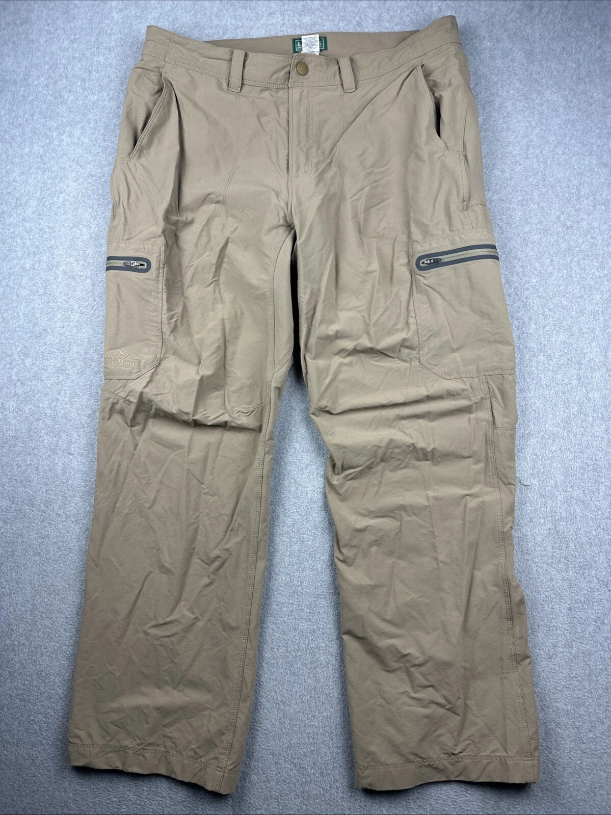 LL Bean Pants Mens 35x29 Beige Water Resistant Cresta Cargo Hiking Outdoors Zip