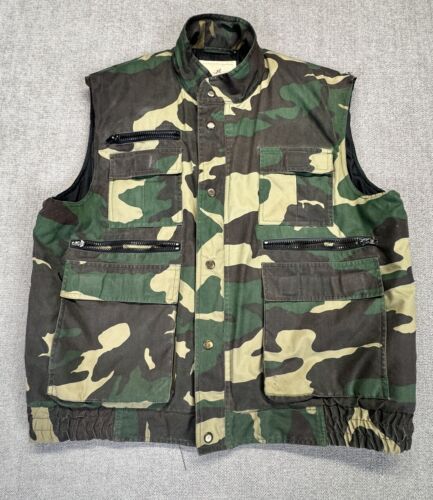 Vintage Woodfield Camo Vest Mens Large Camouflage Hunting Fishing Utility