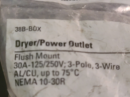 NEW SEALED Cooper 38B-BOX 30A 125/250V Hubbell 9350 Style Receptacle 10-30R - Picture 3 of 3