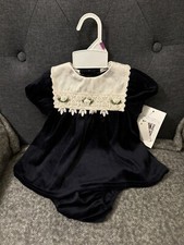 Vintage Brooke Lindsay Navy Lace Collared Velvet Dress  Bloomers Size 6-9 Month