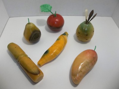 Vintage Alabaster Fruit PINEAPPLE Banana PEAR Apple MANGO Sugar Cane 
