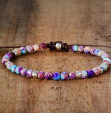 Natural Purple Jasper Beads Bracelet Sea Sediment Jasper Bracelets Handmade