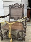 Antique French Cane Chair Arm Carved Dark Oak 19th C Library — photo 1