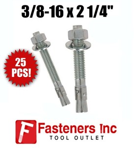 (Qty 25) 3/8-16 x 2-1/4" Concrete Wedge Anchor Zinc Plated ...