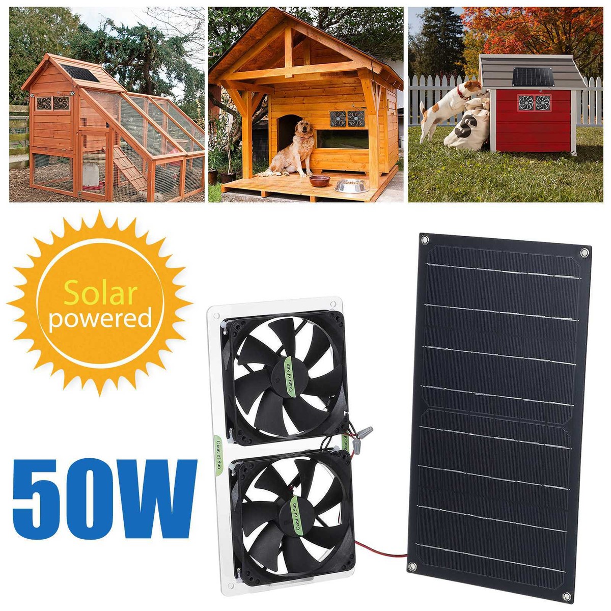 50W Solar Panel Exhaust Fan Vent Ventilation for RV Sheds Dog Coop  Greenhouse | eBay