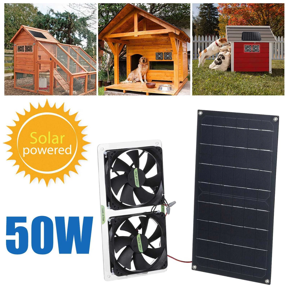 50W Solar Panel Exhaust Fan Vent Ventilation for RV Sheds Dog Coop  Greenhouse | eBay