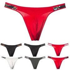 Mens Underwear Thongs Pouch Low-Rise G String Briefs Bikini T Back Breathable