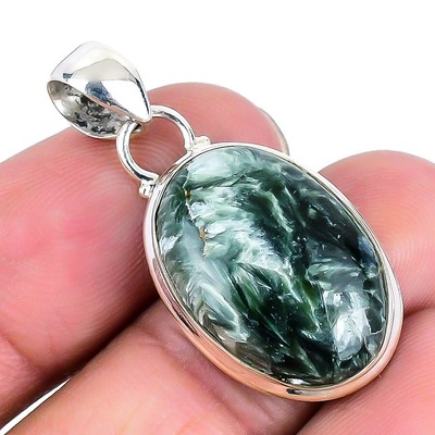 Natürlicher Seraphinit Sterlingsilber ethnisch handwerklich Verlobung Anhänger Schmuck