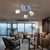 Deckenleuchte Spotrondell Deckenlampe 3 Flammig Bewegliche Strahler Chrom Glas