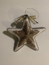 Gold And White Sequin Star 5 Christmas Ornament New