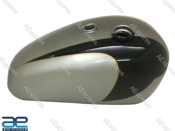 FüR Triumph T140 Silber & Schwarz Lackierter Oif Stahl Benzintank Mit Deckel Aes-image