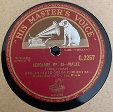 Rare Dr. Leo Blech - Tchaikovsky`s Serenade Op 48  12" HMV C2257 Shellac