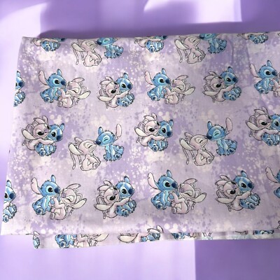 Disney Stitch Fabric Remnant Watercolor Light Purple Stitch & Angel Apx. 45 x36 