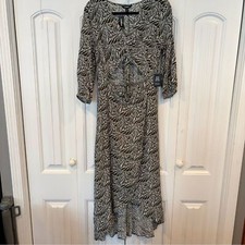 Express Olive Green And White Rayon Dress Size Medium
