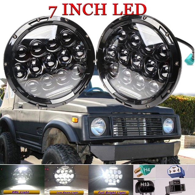 Pair 7"Inch Round CREE LED Headlights Hi/Lo Beam For Suzuki Samurai