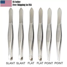 Tweezers, Flat, Slant, Point Tweezers - Stainless Steel High Gloss Tweezers Set