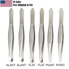Tweezers, Flat, Slant, Point Tweezers - Stainless Steel High Gloss Tweezers Set