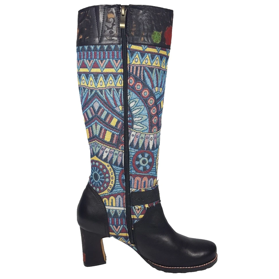 Botas para mujer L'Artiste Spring Step multicolor negras hasta la rodilla cremallera NUEVAS 10 41 Foto 4 de 4