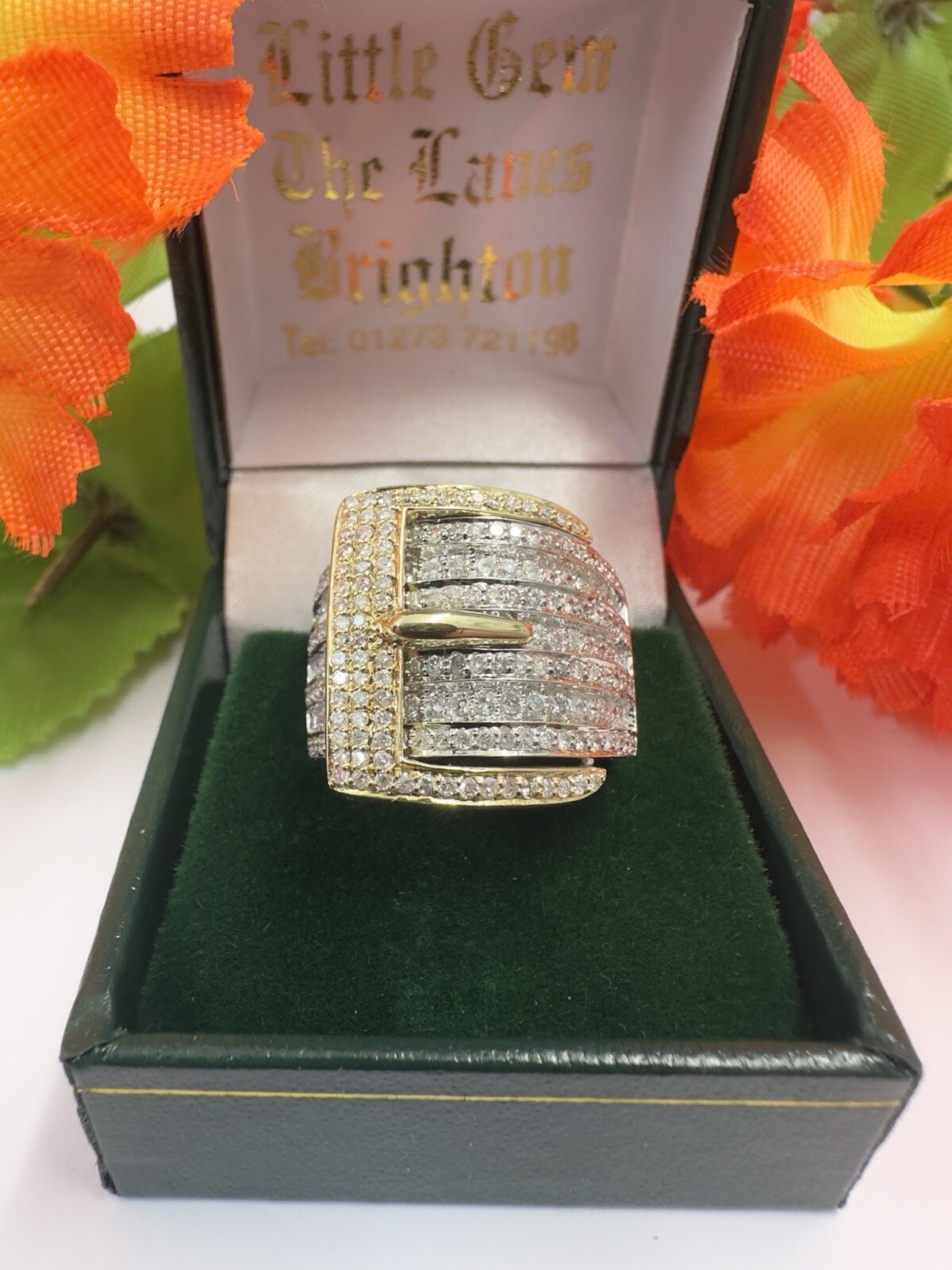 2ct Diamond Set Bi Metal 14k Buckle Ring. M1/2-O