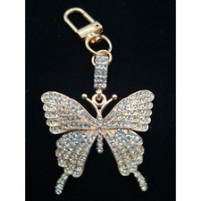 Gold Tone Rhinestone Butterfly Keychain Bag Charm Crystal Bling Accessory
