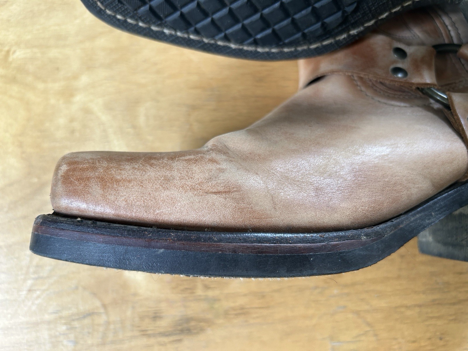 Vintage Frye Brown Eagle Harness Western Boot Women Sz 9 Cognac Square Toe OT