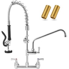 Commercial Sink Faucet - 25" Height Wall Mount With Pre-Rinse Sprayer - 8" Ad...