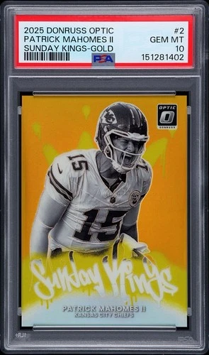 Patrick Mahomes - Gold 4/10 Sunday Kings Case Hit - Optic 2025!🔥PSA 10🔥POP 1🔥