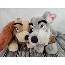 Disney Store 2 Lady  The Tramp Stuffed Plush Set 14  Tramp 13  Lady Plush - EUC