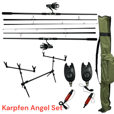Karpfen Angelset Komplett 2 Ruten mit Freilaufrollen; Rod Pod & Bissanzeiger