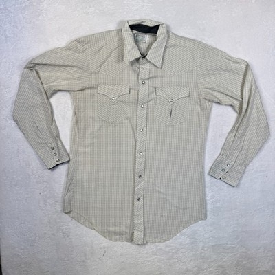 H Bar C Western Shirt Men's Beige Plaid Pearl Snap Cowboy Rodeo USA Made - 16