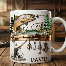 Custom Name Fishing Accent Mug, Angler Fish Lover Gift for Dad