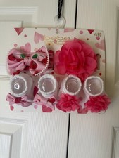 bebe Baby Boutique 4 Piece Set Pink Heart Glasses, Hairbows and Socks With Bows